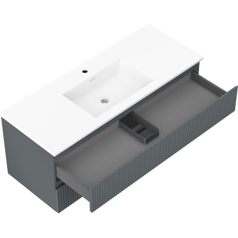 Mexen Rivel koupelnová skříňka 120 cm s umyvadlem Otis, 2 zásuvky, rýhovaná, grafit mat/bílá mat -