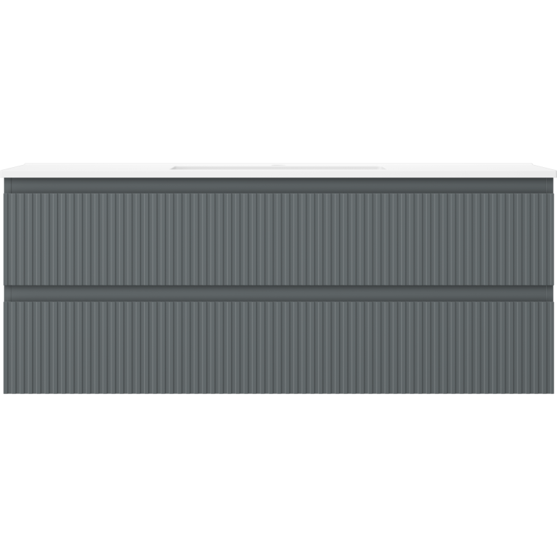 Mexen Rivel koupelnová skříňka 120 cm s umyvadlem Otis, 2 zásuvky, rýhovaná, grafit mat/bílá mat -