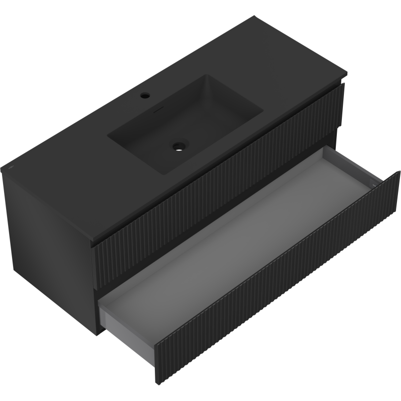 Mexen Rivel koupelnová skříňka 120 cm s umyvadlem Otis, 2 zásuvky, rýhovaná , černá mat - 91A20-12047-2-BFF71-W18M71
