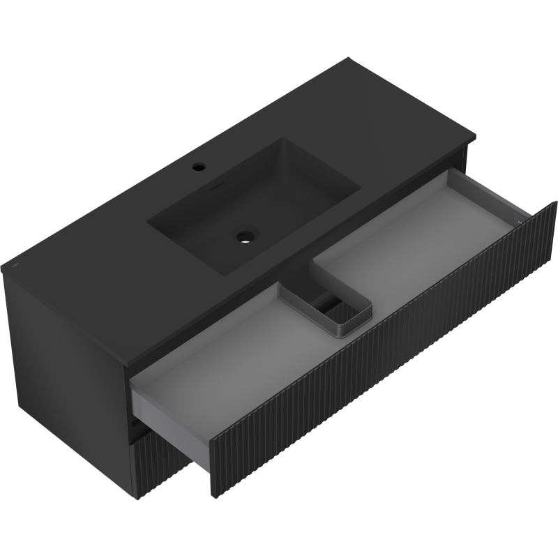 Mexen Rivel koupelnová skříňka 120 cm s umyvadlem Otis, 2 zásuvky, rýhovaná , černá mat - 91A20-12047-2-BFF71-W18M71