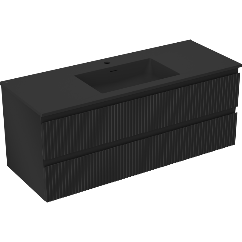 Mexen Rivel koupelnová skříňka 120 cm s umyvadlem Otis, 2 zásuvky, rýhovaná , černá mat - 91A20-12047-2-BFF71-W18M71