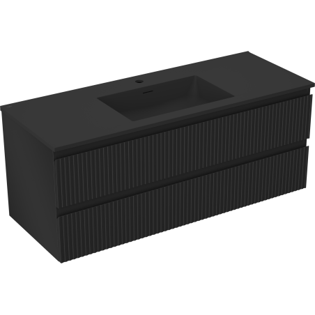 Mexen Rivel koupelnová skříňka 120 cm s umyvadlem Otis, 2 zásuvky, rýhovaná , černá mat - 91A20-12047-2-BFF71-W18M71