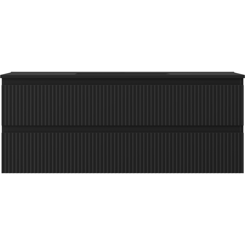 Mexen Rivel koupelnová skříňka 120 cm s umyvadlem Otis, 2 zásuvky, rýhovaná , černá mat - 91A20-12047-2-BFF71-W18M71