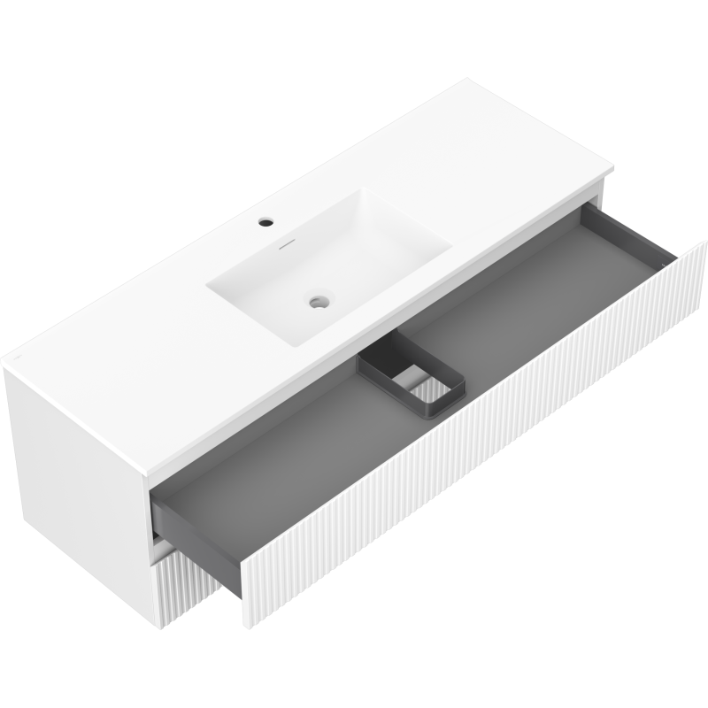 Mexen Rivel koupelnová skříňka 140 cm s umyvadlem Otis, 2 zásuvky, rýhovaná, bílá matná - 91A20-14047-2-BFF01-W18M01