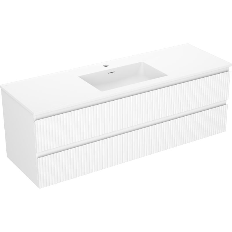 Mexen Rivel koupelnová skříňka 140 cm s umyvadlem Otis, 2 zásuvky, rýhovaná, bílá matná - 91A20-14047-2-BFF01-W18M01