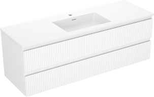 Mexen Rivel koupelnová skříňka 140 cm s umyvadlem Otis, 2 zásuvky, rýhovaná, bílá matná - 91A20-14047-2-BFF01-W18M01