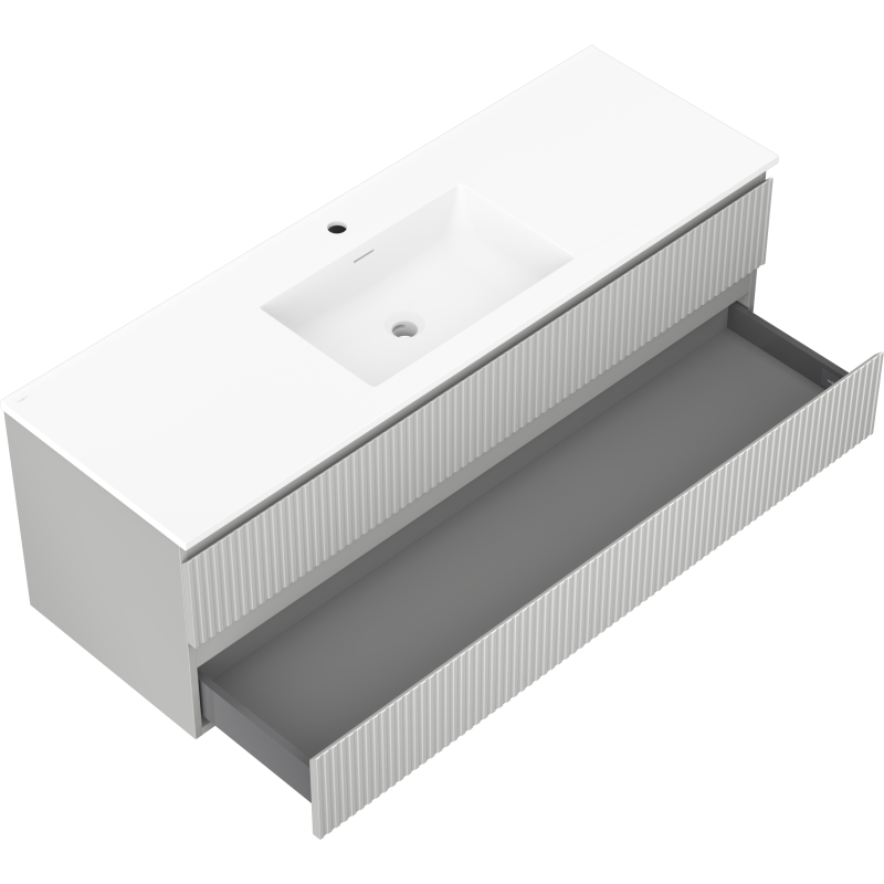 Mexen Rivel koupelnová skříňka 140 cm s umyvadlem Otis, 2 zásuvky, drážkovaná, šedá matná/bílá matná -