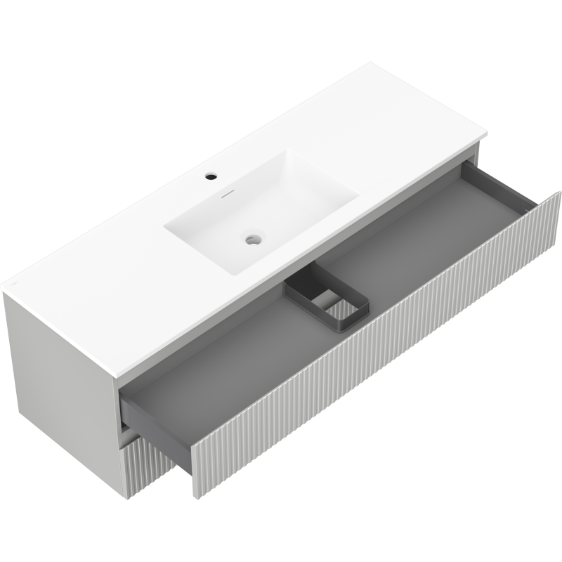 Mexen Rivel koupelnová skříňka 140 cm s umyvadlem Otis, 2 zásuvky, drážkovaná, šedá matná/bílá matná -