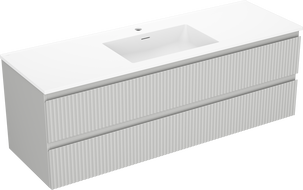 Mexen Rivel koupelnová skříňka 140 cm s umyvadlem Otis, 2 zásuvky, drážkovaná, šedá matná/bílá matná -