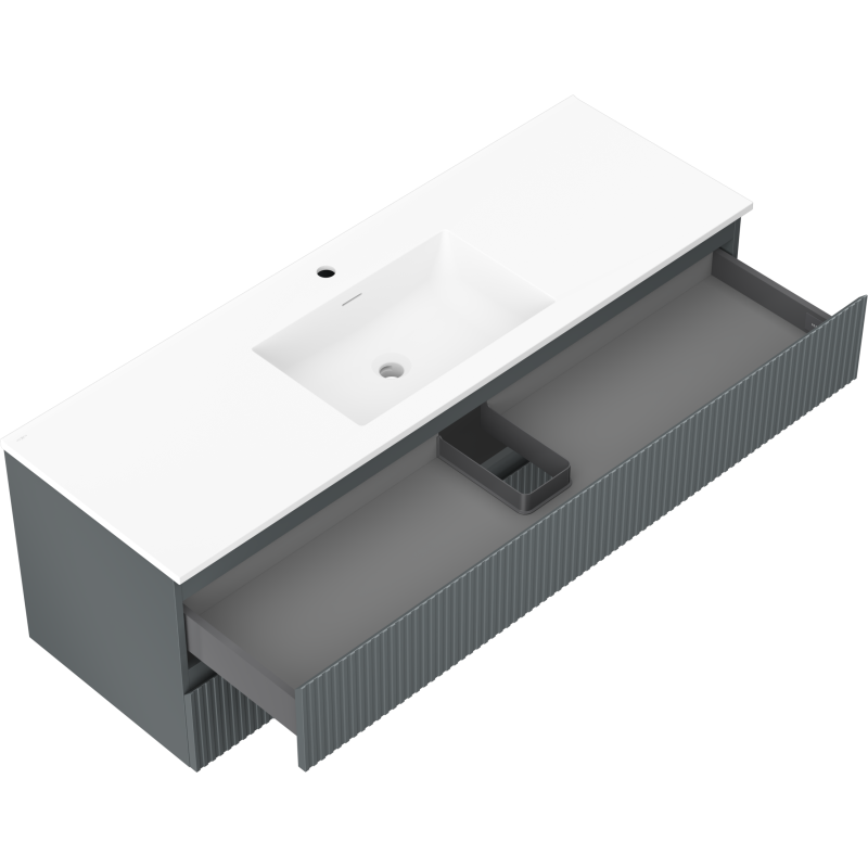 Mexen Rivel koupelnová skříňka 140 cm s umyvadlem Otis, 2 zásuvky, vroubkovaná, grafit mat/bílá mat -
