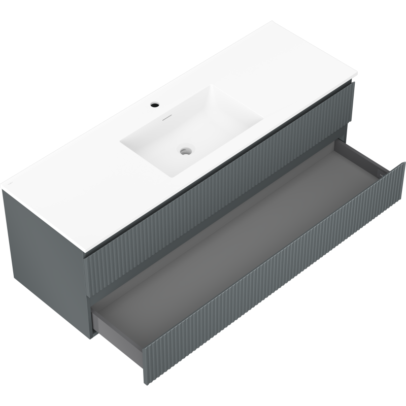 Mexen Rivel koupelnová skříňka 140 cm s umyvadlem Otis, 2 zásuvky, vroubkovaná, grafit mat/bílá mat -