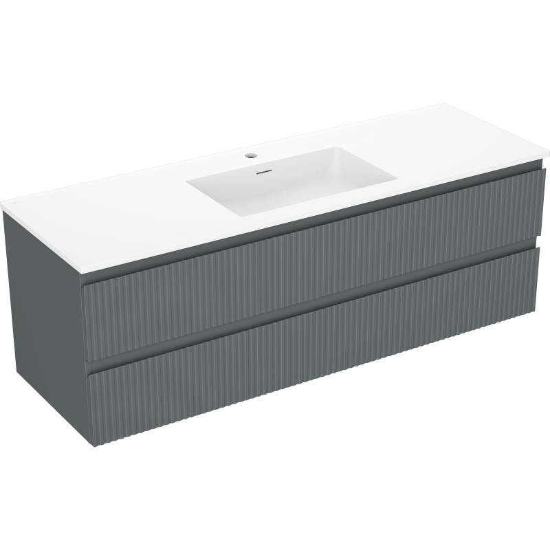 Mexen Rivel koupelnová skříňka 140 cm s umyvadlem Otis, 2 zásuvky, vroubkovaná, grafit mat/bílá mat -