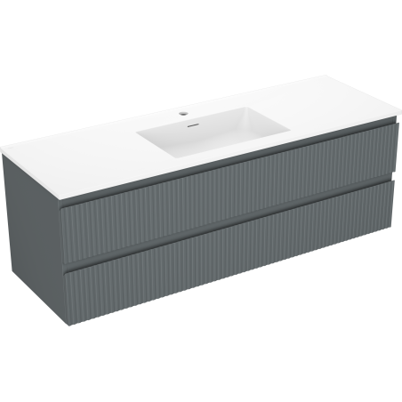 Mexen Rivel koupelnová skříňka 140 cm s umyvadlem Otis, 2 zásuvky, vroubkovaná, grafit mat/bílá mat -