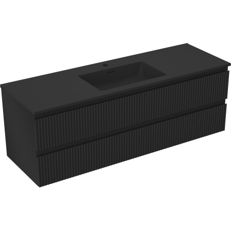 Mexen Rivel koupelnová skříňka 140 cm s umyvadlem Otis, 2 zásuvky, rýhovaná, černá mat - 91A20-14047-2-BFF71-W18M71