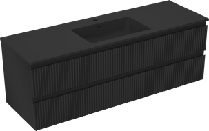 Mexen Rivel koupelnová skříňka 140 cm s umyvadlem Otis, 2 zásuvky, rýhovaná, černá mat - 91A20-14047-2-BFF71-W18M71