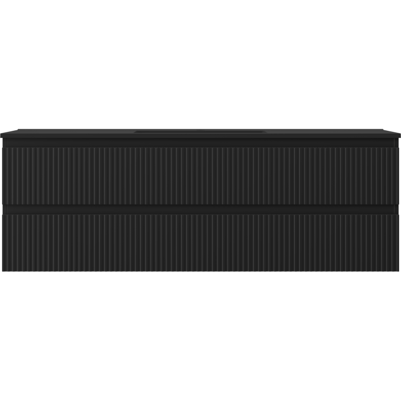 Mexen Rivel koupelnová skříňka 140 cm s umyvadlem Otis, 2 zásuvky, rýhovaná, černá mat - 91A20-14047-2-BFF71-W18M71