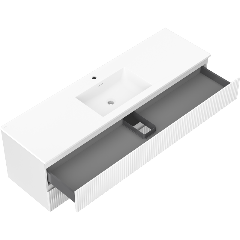 Mexen Rivel koupelnová skříňka 160 cm s umyvadlem Otis, 2 zásuvky, drážkovaná, bílá mat - 91A20-16047-2-BFF01-W18M01