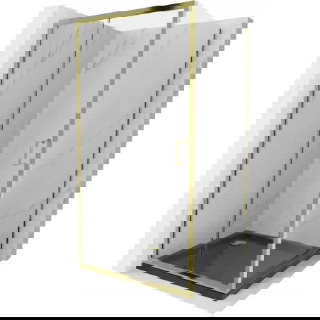 Mexen Apia posuvná sprchová kabina 100 x 100 cm, transparentní, zlatá + vanička Flat, černá - 840-100-100-50-00-4070G