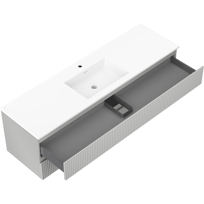 Mexen Rivel koupelnová skříňka 160 cm s umyvadlem Otis, 2 zásuvky, vroubkovaná, šedá mat/bílá mat -