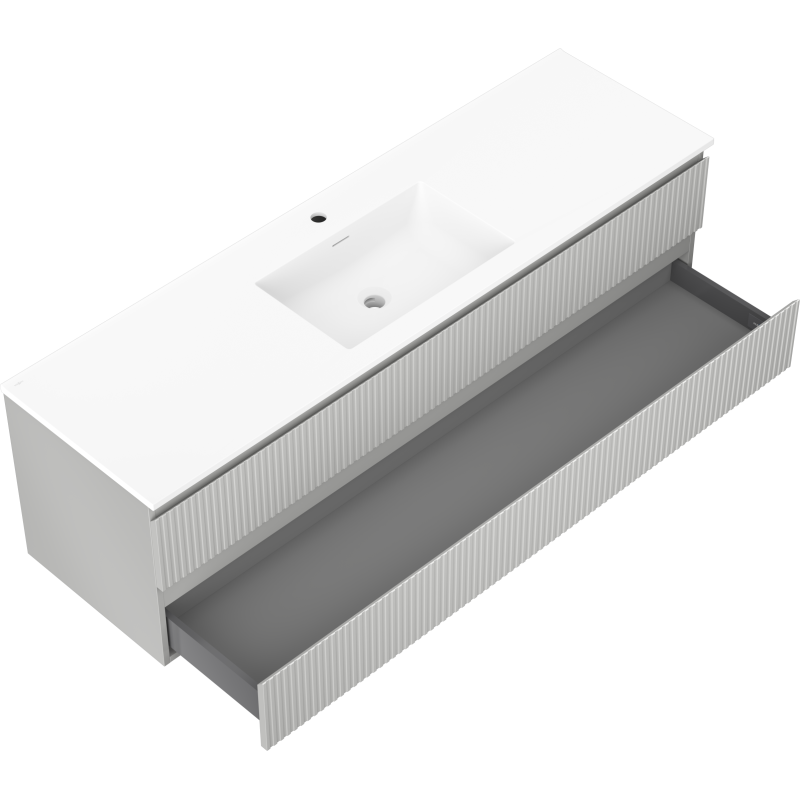 Mexen Rivel koupelnová skříňka 160 cm s umyvadlem Otis, 2 zásuvky, vroubkovaná, šedá mat/bílá mat -