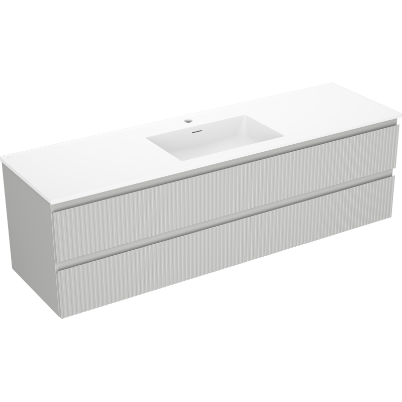Mexen Rivel koupelnová skříňka 160 cm s umyvadlem Otis, 2 zásuvky, vroubkovaná, šedá mat/bílá mat -