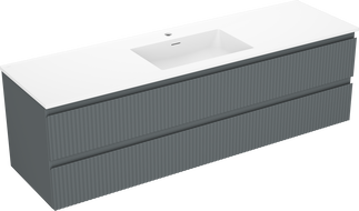 Mexen Rivel koupelnová skříňka 160 cm s umyvadlem Otis, 2 zásuvky, drážkovaná, grafit mat/bílá mat -