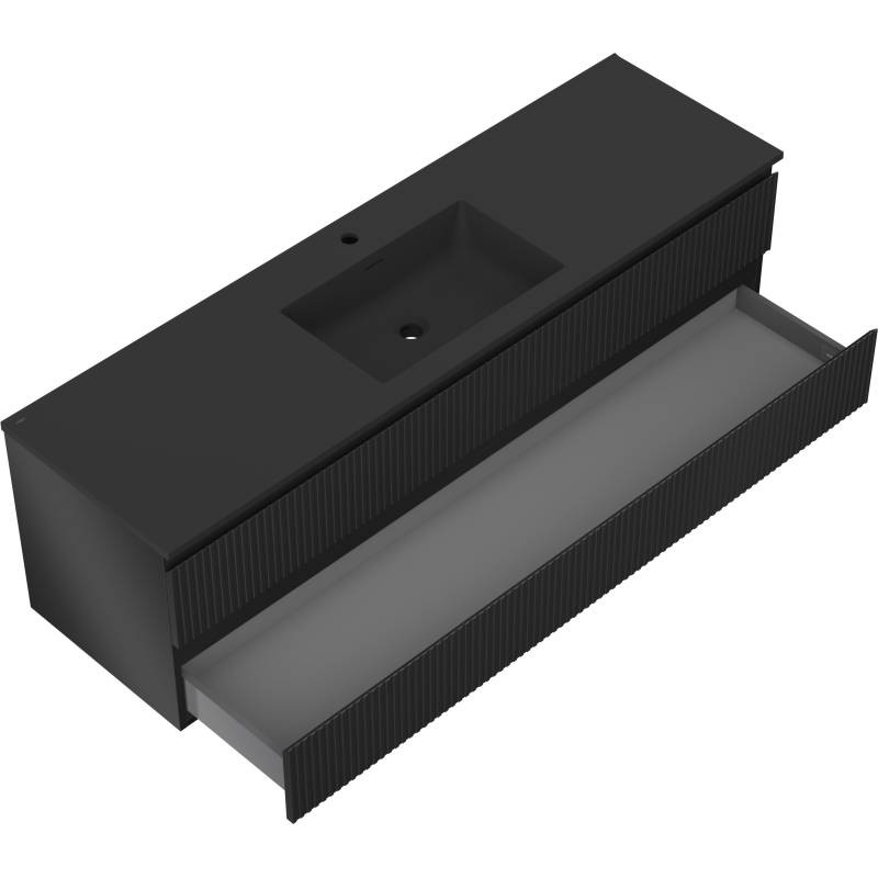 Mexen Rivel koupelnová skříňka 160 cm s umyvadlem Otis, 2 zásuvky, drážkovaná, černá mat - 91A20-16047-2-BFF71-W18M71