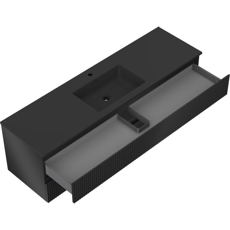 Mexen Rivel koupelnová skříňka 160 cm s umyvadlem Otis, 2 zásuvky, drážkovaná, černá mat - 91A20-16047-2-BFF71-W18M71