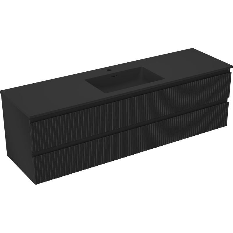 Mexen Rivel koupelnová skříňka 160 cm s umyvadlem Otis, 2 zásuvky, drážkovaná, černá mat - 91A20-16047-2-BFF71-W18M71