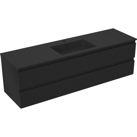 Mexen Rivel koupelnová skříňka 160 cm s umyvadlem Otis, 2 zásuvky, drážkovaná, černá mat - 91A20-16047-2-BFF71-W18M71