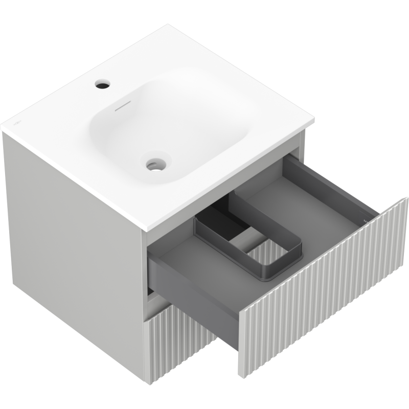 Mexen Rivel koupelnová skříňka 50 cm s umyvadlem Vela, 2 zásuvky, rýhovaná, šedá matná/bílá matná