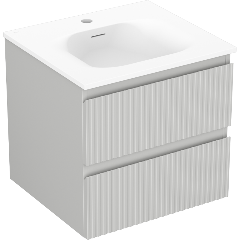 Mexen Rivel koupelnová skříňka 50 cm s umyvadlem Vela, 2 zásuvky, rýhovaná, šedá matná/bílá matná