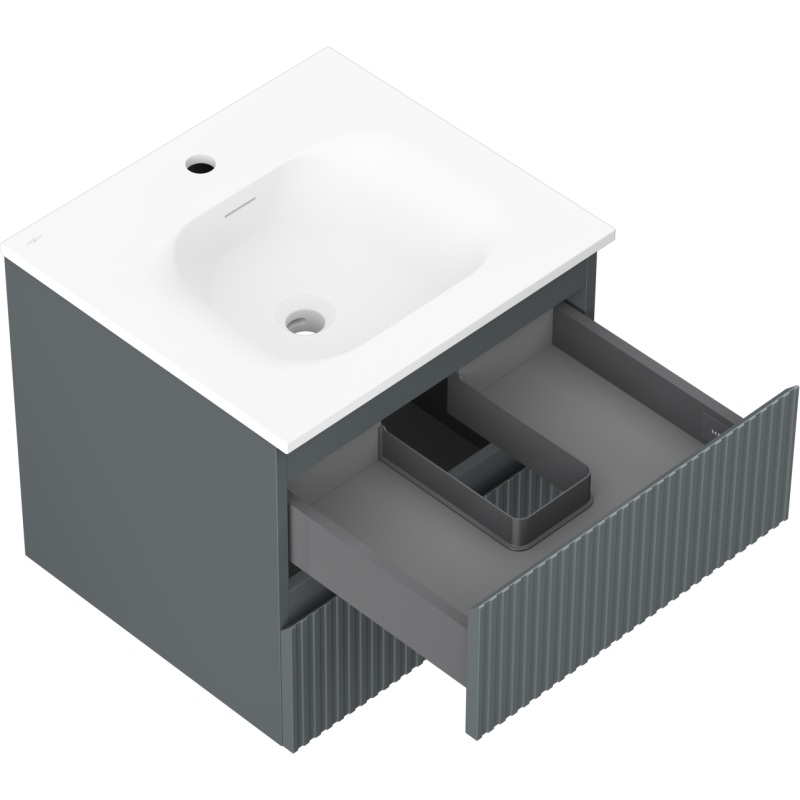 Mexen Rivel koupelnová skříňka 50 cm s umyvadlem Vela, 2 zásuvky, drážkovaná, grafit mat/bílá mat - 91A20-05047-2-BFF66-W23M01