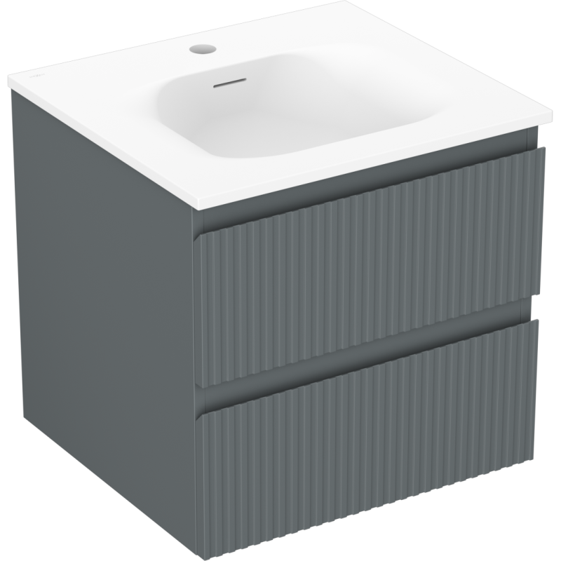 Mexen Rivel koupelnová skříňka 50 cm s umyvadlem Vela, 2 zásuvky, drážkovaná, grafit mat/bílá mat - 91A20-05047-2-BFF66-W23M01