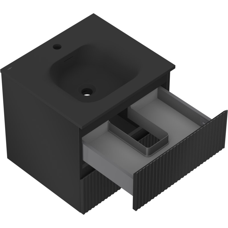 Mexen Rivel koupelnová skříňka 50 cm s umyvadlem Vela, 2 zásuvky, rýhovaná, černá mat - 91A20-05047-2-BFF71-W23M71