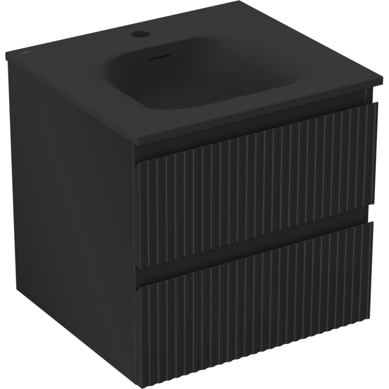 Mexen Rivel koupelnová skříňka 50 cm s umyvadlem Vela, 2 zásuvky, rýhovaná, černá mat - 91A20-05047-2-BFF71-W23M71