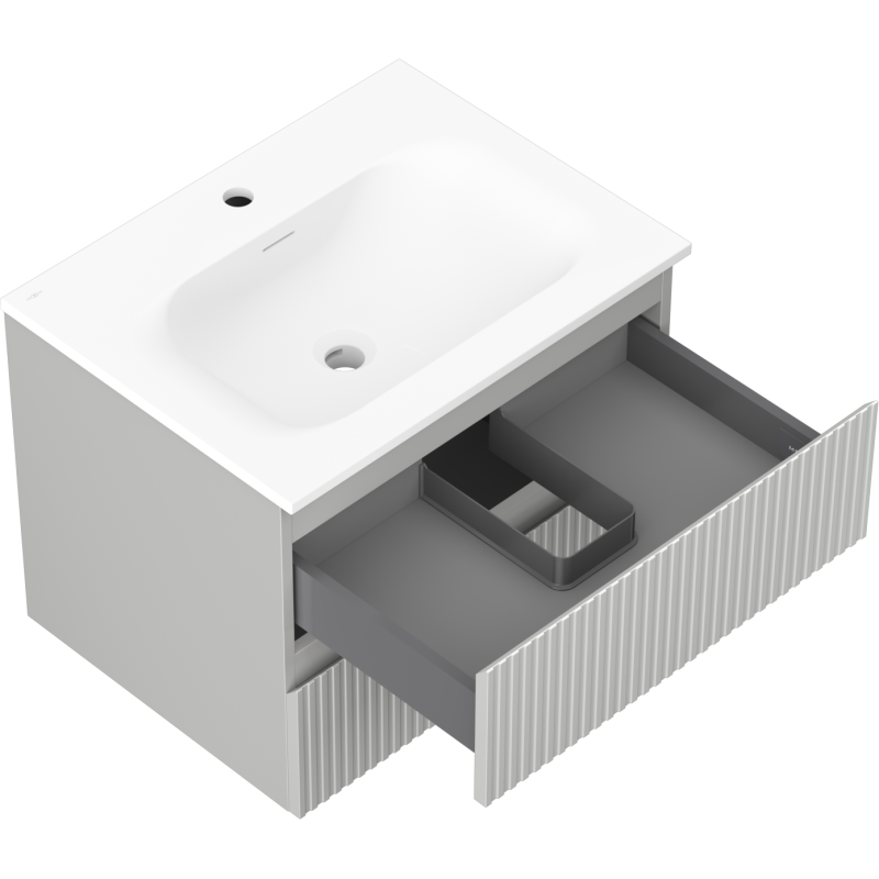 Mexen Rivel koupelnová skříňka 60 cm s umyvadlem Vela, 2 zásuvky, drážkovaná, šedý mat/bílý mat - 91A20-06047-2-BFF62-W23M01