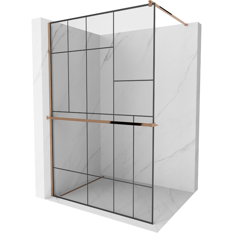 Mexen Kioto+ sprchová zástěna s policí Walk-in 90 x 200 cm, černý vzor, růžové zlato - 800-090-121-60-78