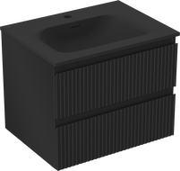 Mexen Rivel koupelnová skříňka 60 cm s umyvadlem Vela, 2 zásuvky, žebrovaná, černá mat - 91A20-06047-2-BFF71-W23M71