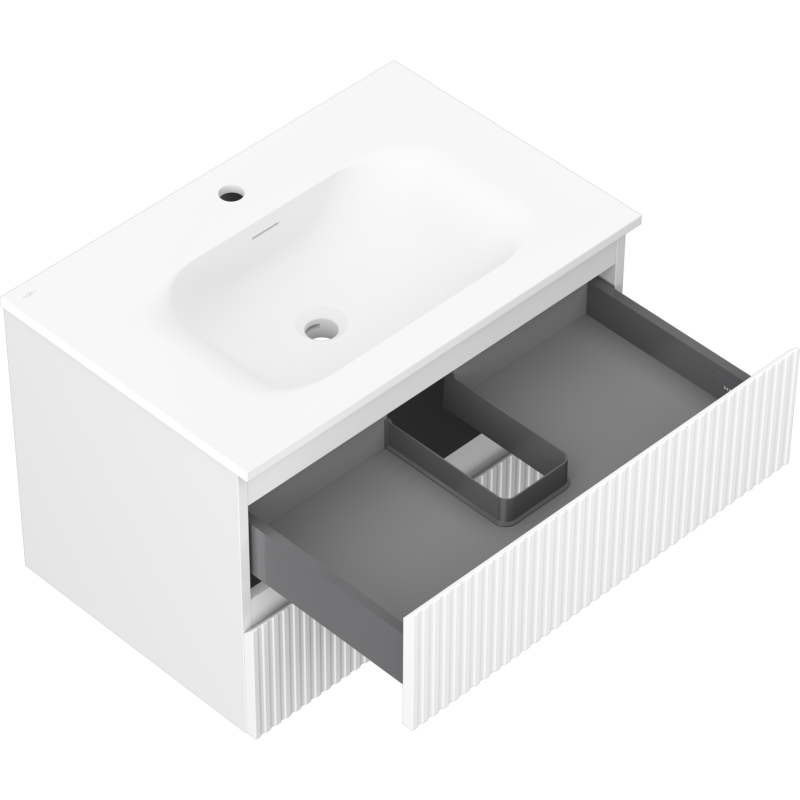 Mexen Rivel koupelnová skříň 70 cm s umyvadlem Vela, 2 zásuvky, rýhovaná, bílá mat - 91A20-07047-2-BFF01-W23M01