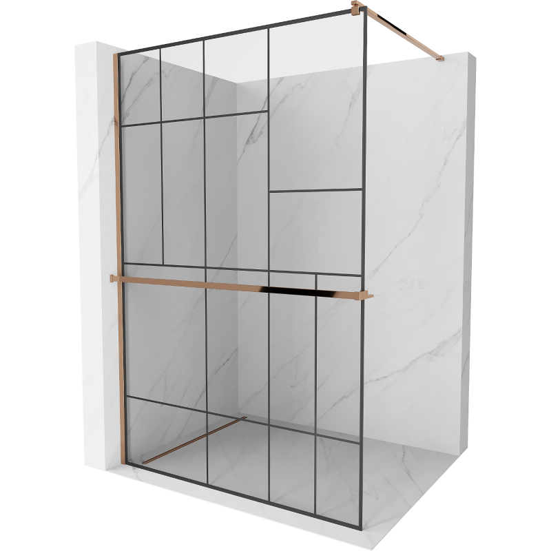 Mexen Kioto+ sprchová stěna s policí Walk-in 120 x 200 cm, černý vzor, růžové zlato - 800-120-121-60-78