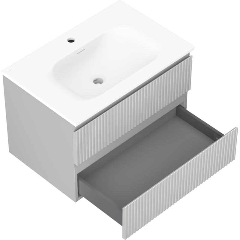 Mexen Rivel koupelnová skříňka 70 cm s umyvadlem Vela, 2 zásuvky, žlábkovaná, šedý mat/bílý mat - 91A20-07047-2-BFF62-W23M01