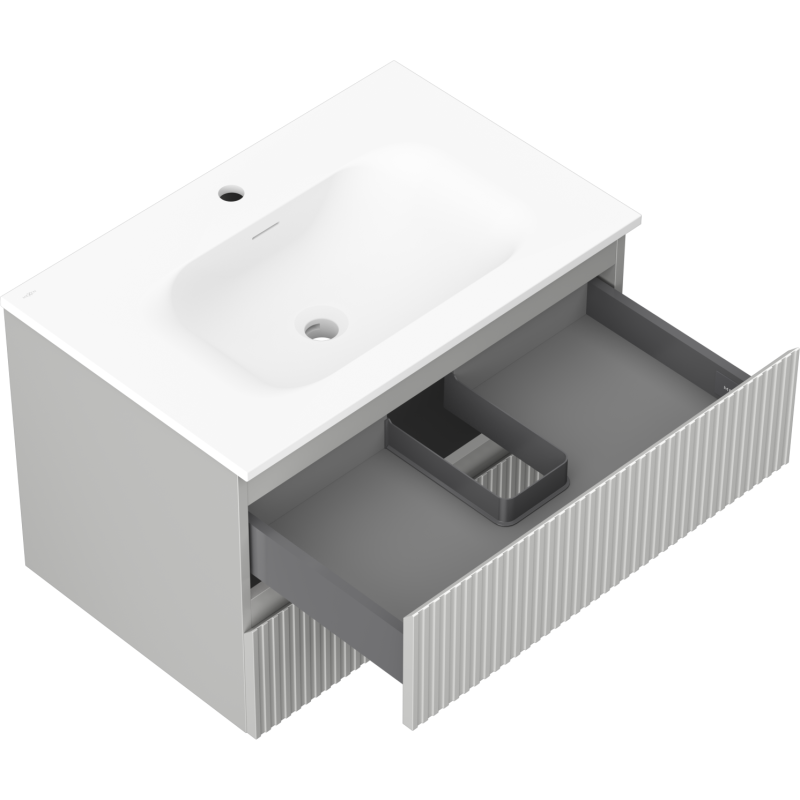 Mexen Rivel koupelnová skříňka 70 cm s umyvadlem Vela, 2 zásuvky, žlábkovaná, šedý mat/bílý mat - 91A20-07047-2-BFF62-W23M01
