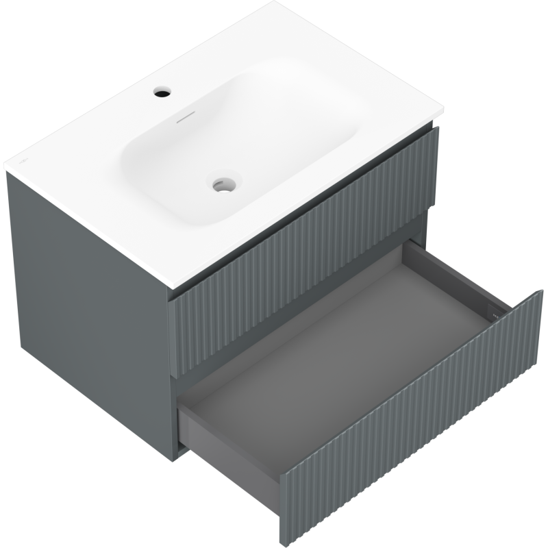 Mexen Rivel koupelnová skříňka 70 cm s umyvadlem Vela, 2 zásuvky, vroubkovaná, grafit mat/bílá mat -