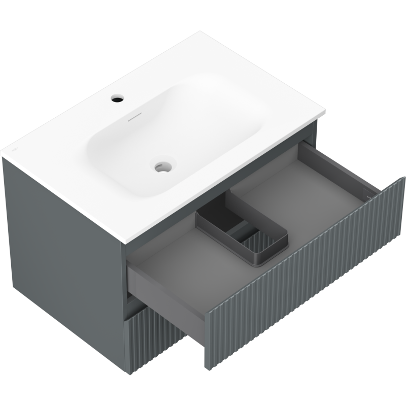 Mexen Rivel koupelnová skříňka 70 cm s umyvadlem Vela, 2 zásuvky, vroubkovaná, grafit mat/bílá mat -