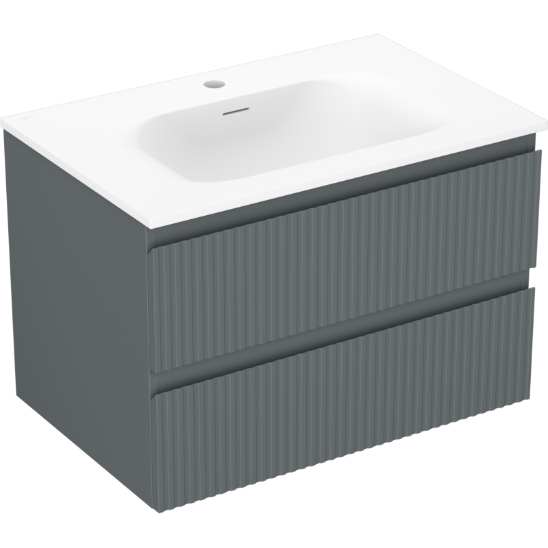 Mexen Rivel koupelnová skříňka 70 cm s umyvadlem Vela, 2 zásuvky, vroubkovaná, grafit mat/bílá mat -