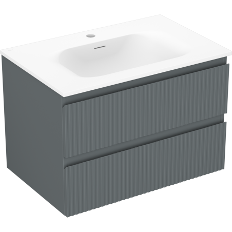 Mexen Rivel koupelnová skříňka 70 cm s umyvadlem Vela, 2 zásuvky, vroubkovaná, grafit mat/bílá mat -