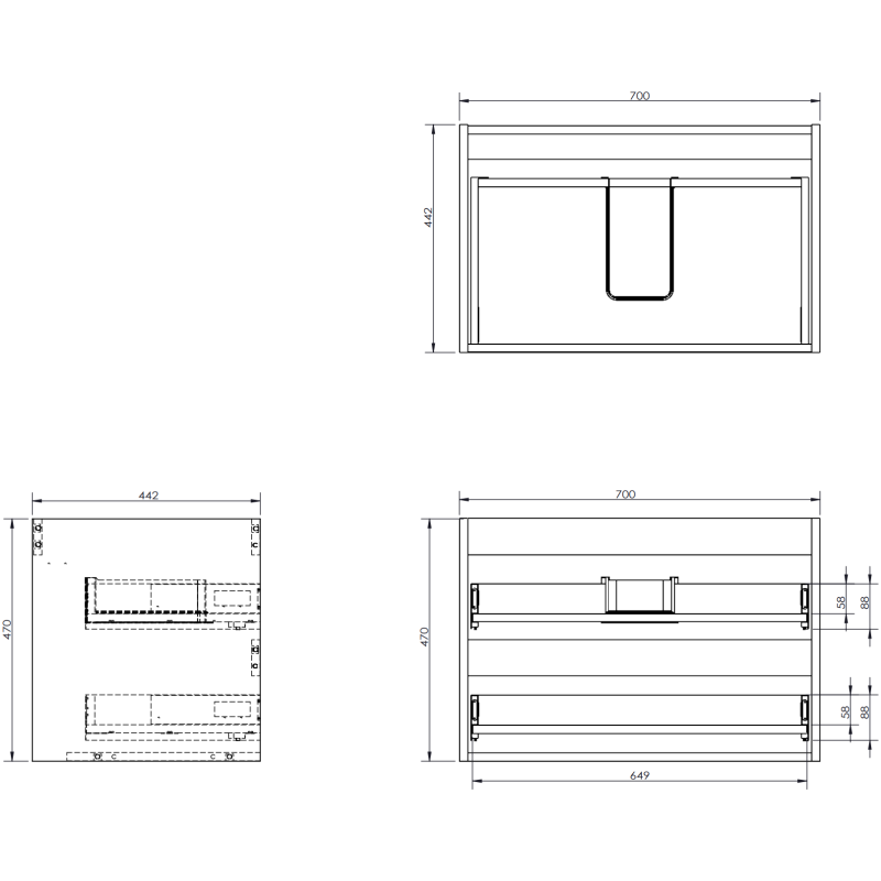 Mexen Rivel koupelnová skříňka 70 cm s umyvadlem Vela, 2 zásuvky, vroubkovaná, grafit mat/bílá mat -