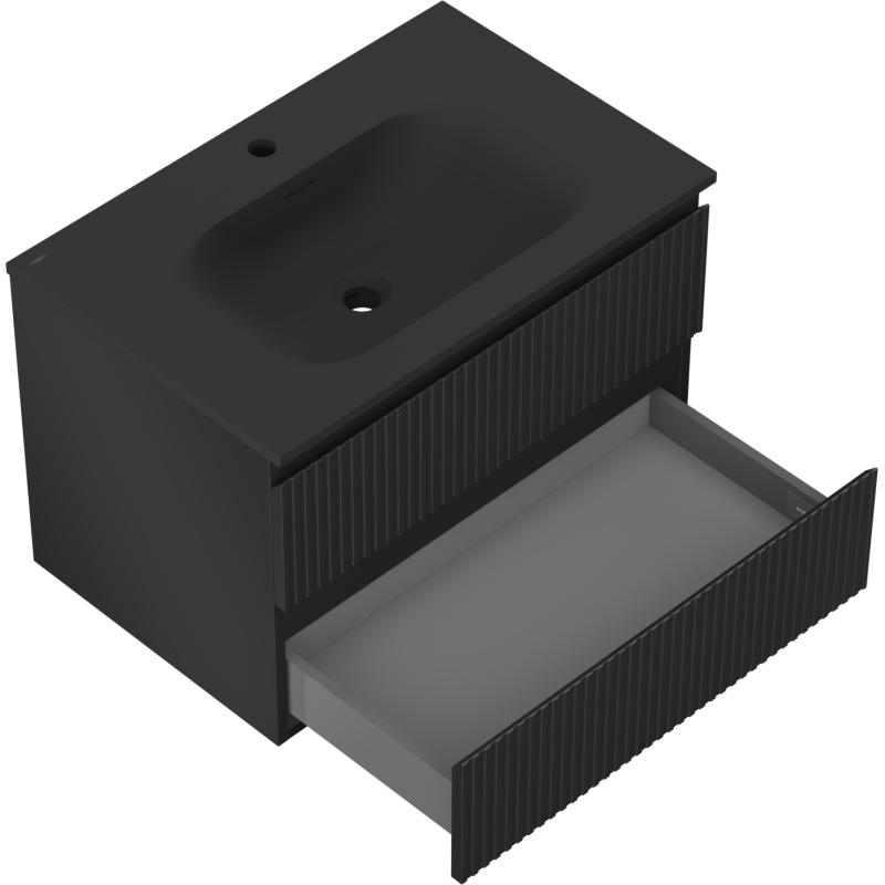 Mexen Rivel koupelnová skříňka 70 cm s umyvadlem Vela, 2 zásuvky, drážkovaná, černá matná - 91A20-07047-2-BFF71-W23M71