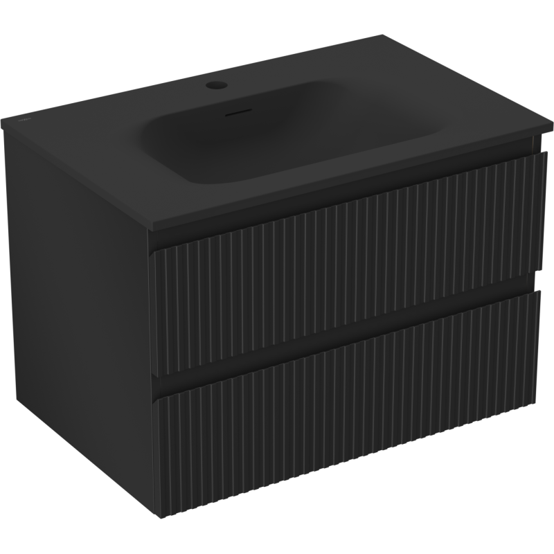 Mexen Rivel koupelnová skříňka 70 cm s umyvadlem Vela, 2 zásuvky, drážkovaná, černá matná - 91A20-07047-2-BFF71-W23M71